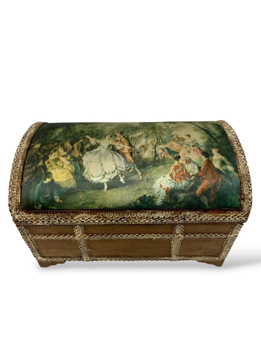 Vintage Large Music Box Jewelry Trinket Chest French Lancret Art Made in Japan
